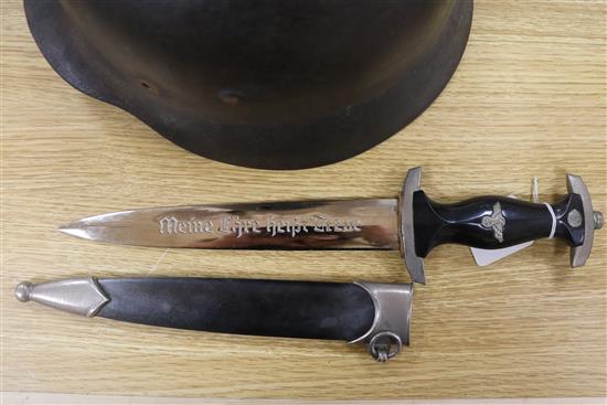 A WWII German helmet and a later German dagger